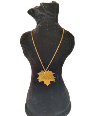 Gold Dipped Real Maple Leaf  Pendant Necklace 24" Chain